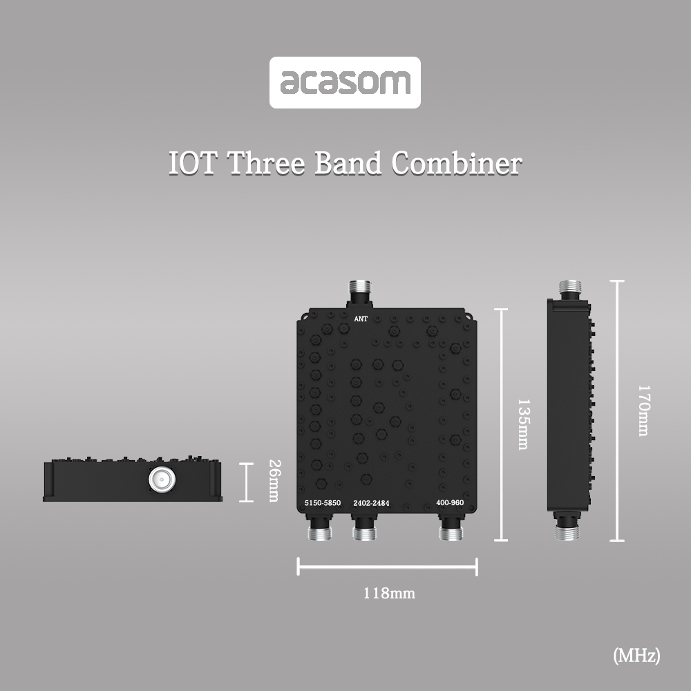 400MHz/2.4GHz/5.8GHz 3 Band Cavity Diplexer Combiner Multiplexer For WiFi IOT Wireless Communication